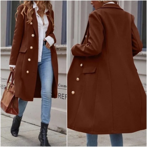 Classic black Button up Long Trench Jacket Coat - Picture 5 of 8